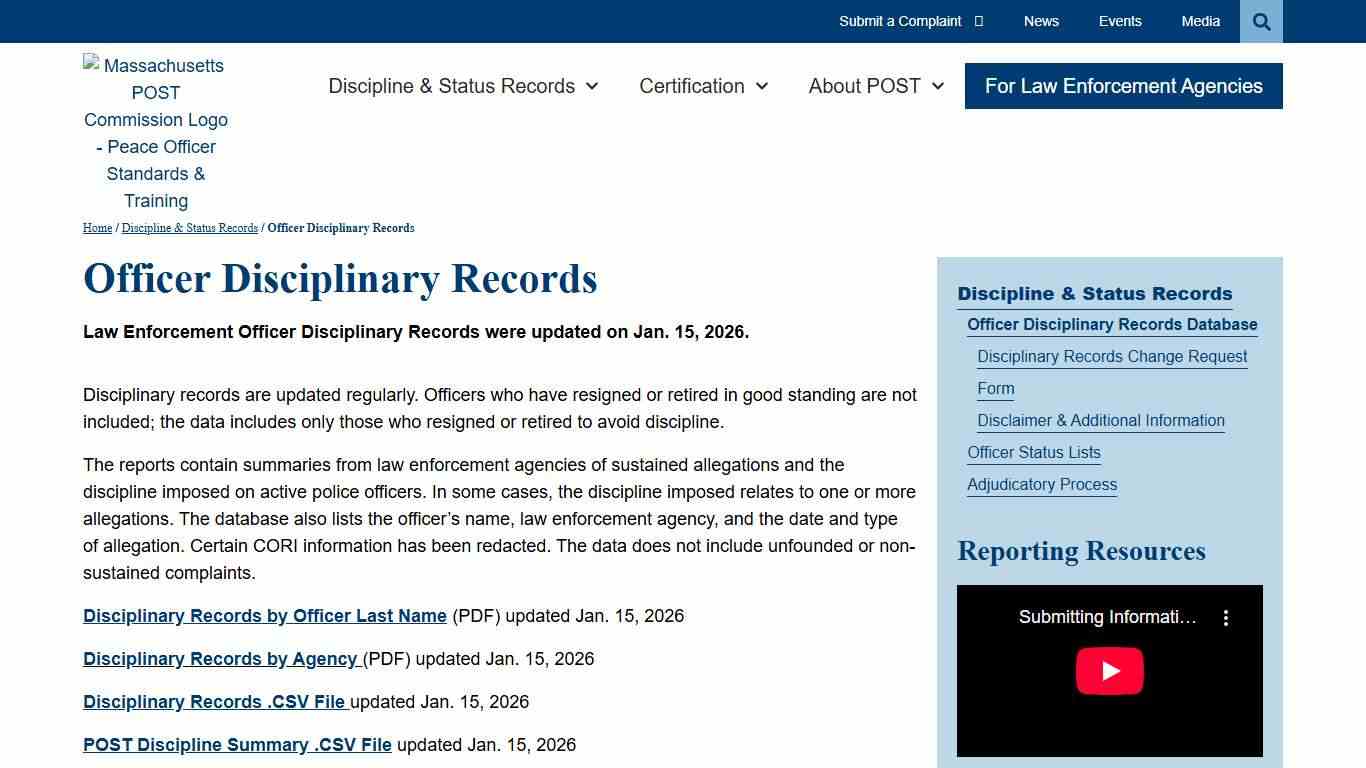 Officer Disciplinary Records – MA POST Commission